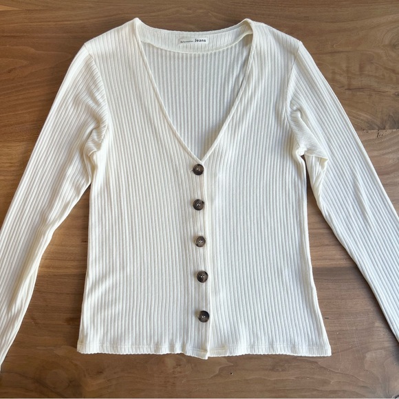 NWOT Reformation Jeans Iris Ivory Ribbed V-Neck Cardigan Top Size Medium - Picture 4 of 12